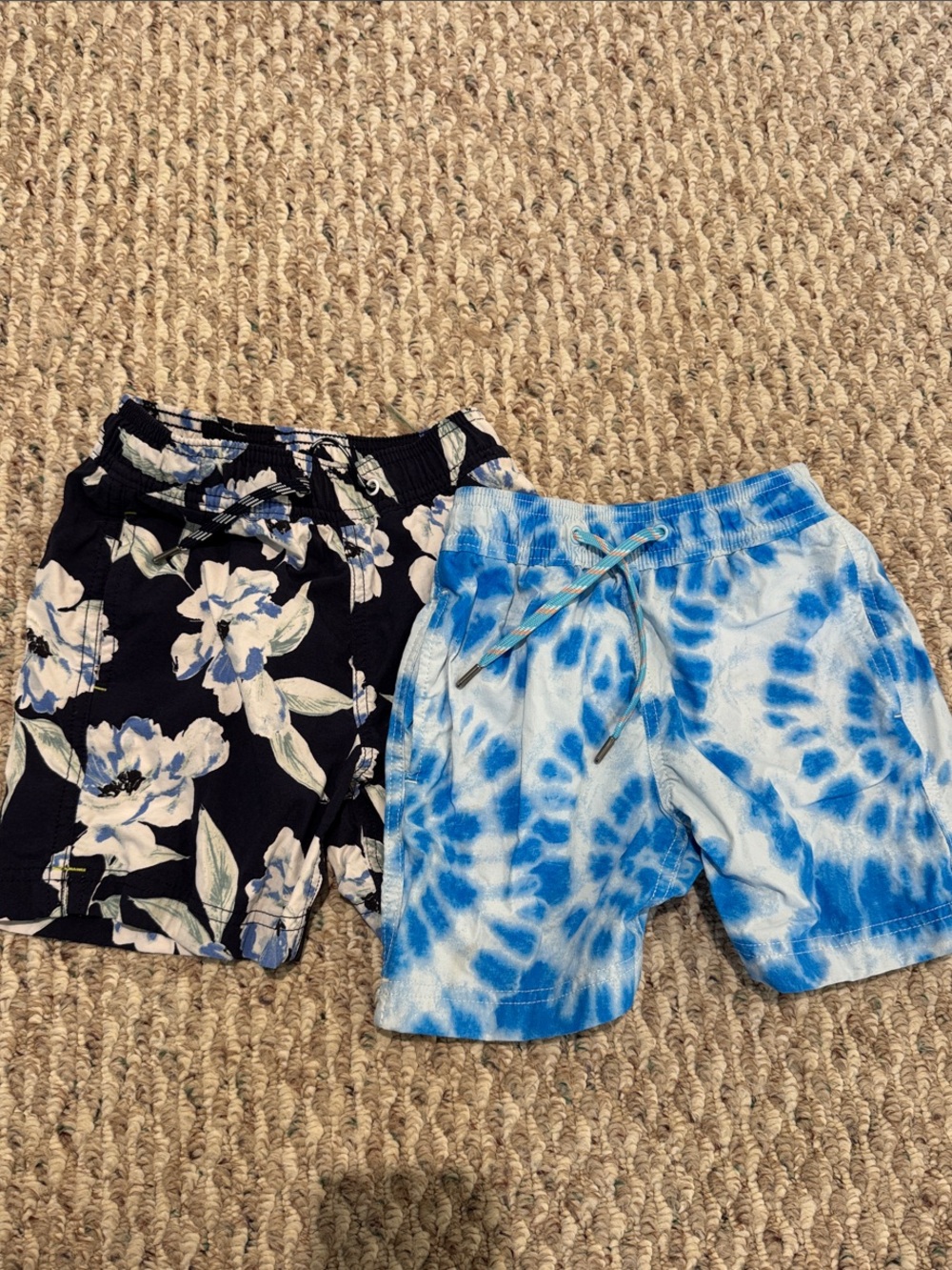 Crewcuts Blue Tie-Dye and Black Floral Swim Trunks Set